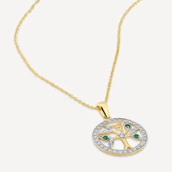 14ct Yellow Gold Diamond & Emerald Tree of Life Pendant