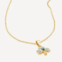 14ct Yellow Gold Diamond & Emerald Shamrock Pendant