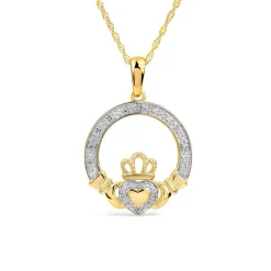 14ct Yellow Gold Diamond Claddagh Pendant