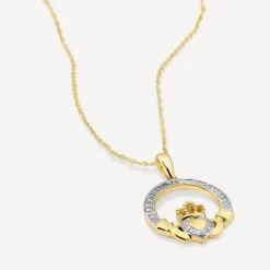 14ct Yellow Gold Diamond Claddagh Pendant