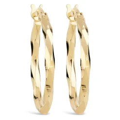 9ct Yellow Gold Diamond Cut Creole Small Hoop Earrings