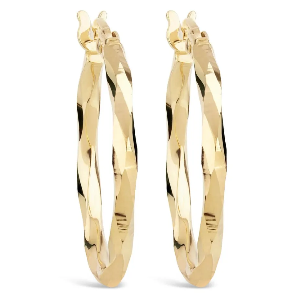 9ct Yellow Gold Diamond Cut Creole Small Hoop Earrings