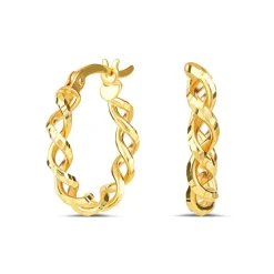 9ct Yellow Gold Diamond Cut Woven Twist Creole Hoop Earrings