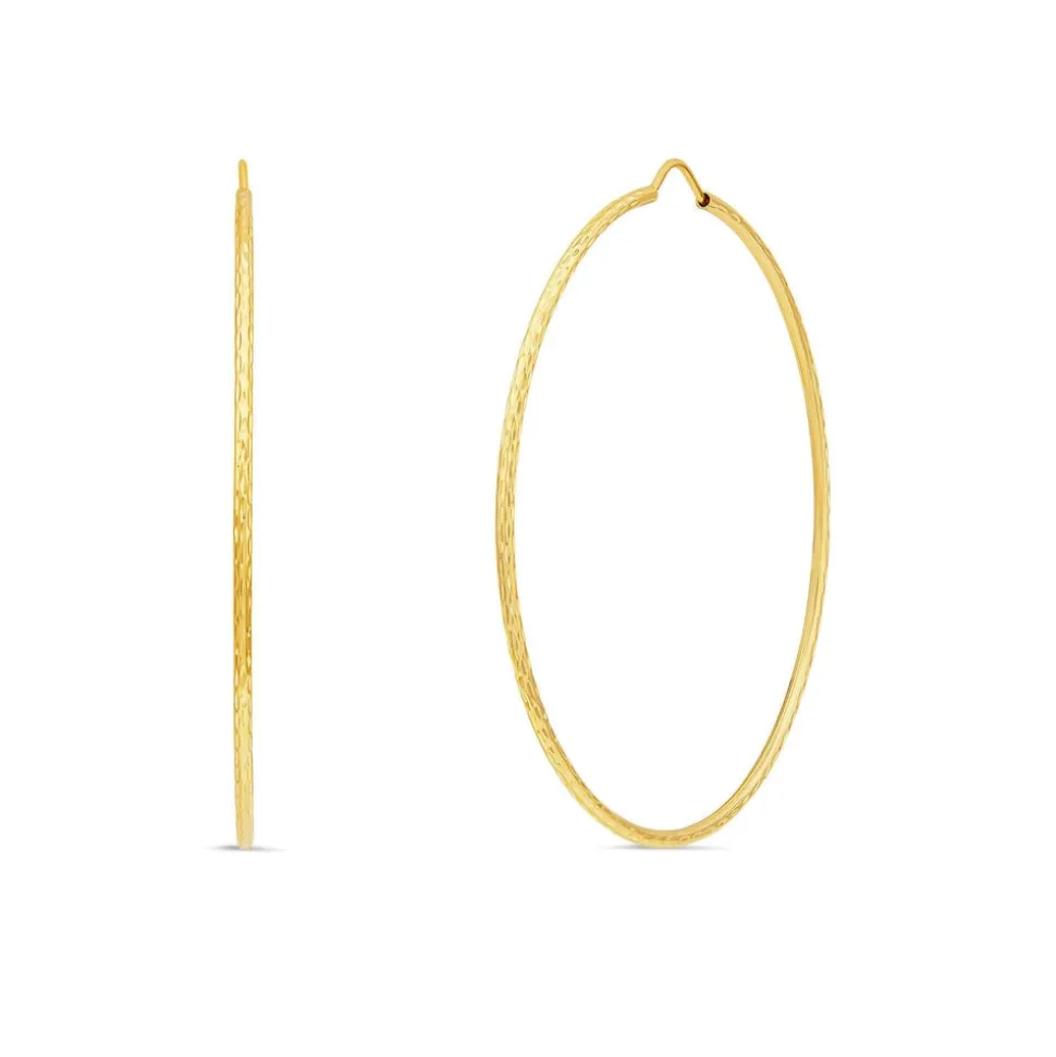 9ct Yellow Gold Diamond Cut 50mm Hoop Earrings