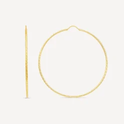 9ct Yellow Gold Diamond Cut 50mm Hoop Earrings