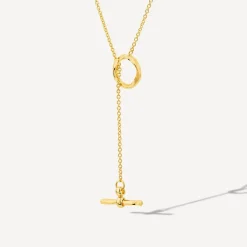 9ct Yellow Gold Diamond Cut Lariat T-Bar Necklet