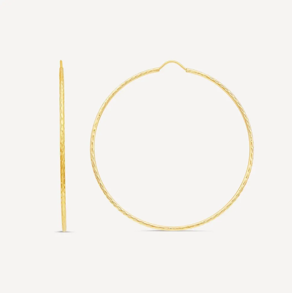 9ct Yellow Gold Diamond Cut 50mm Hoop Earrings