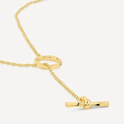 9ct Yellow Gold Diamond Cut Lariat T-Bar Necklet