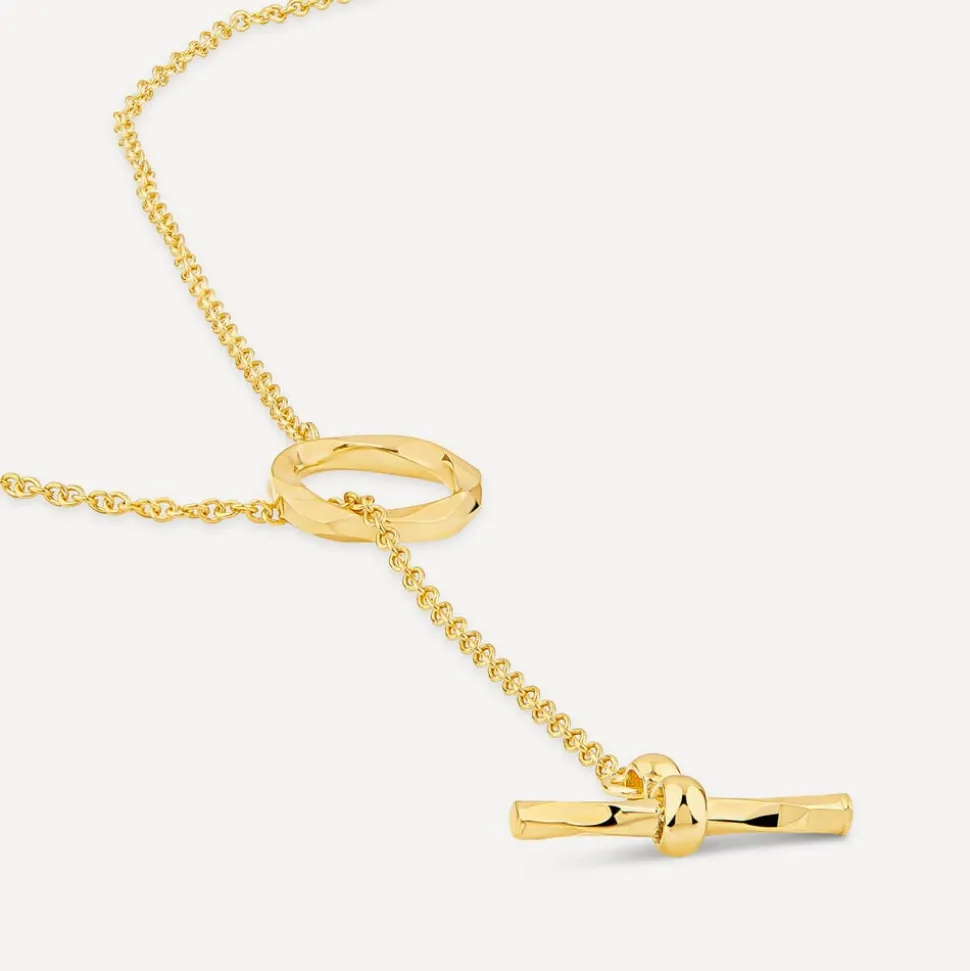 9ct Yellow Gold Diamond Cut Lariat T-Bar Necklet