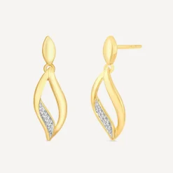 9ct Yellow Gold Diamond Flame Drop Earrings