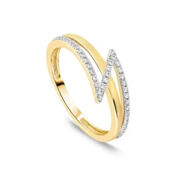 9ct Yellow Gold Diamond Lightning Bolt Shaped Ring