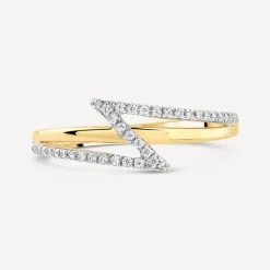9ct Yellow Gold Diamond Lightning Bolt Shaped Ring