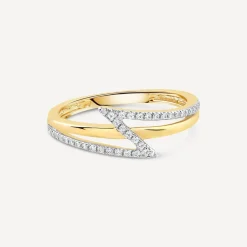 9ct Yellow Gold Diamond Lightning Bolt Shaped Ring
