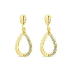 9ct Yellow Gold Diamond Set Open Teardrop Earrings