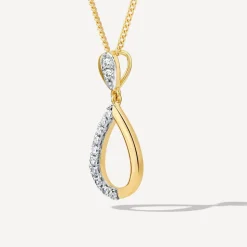9ct Yellow Gold Diamond Set 0.08ct Open Teardrop Pendant