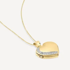 9ct Yellow Gold Diamond Set Heart Locket