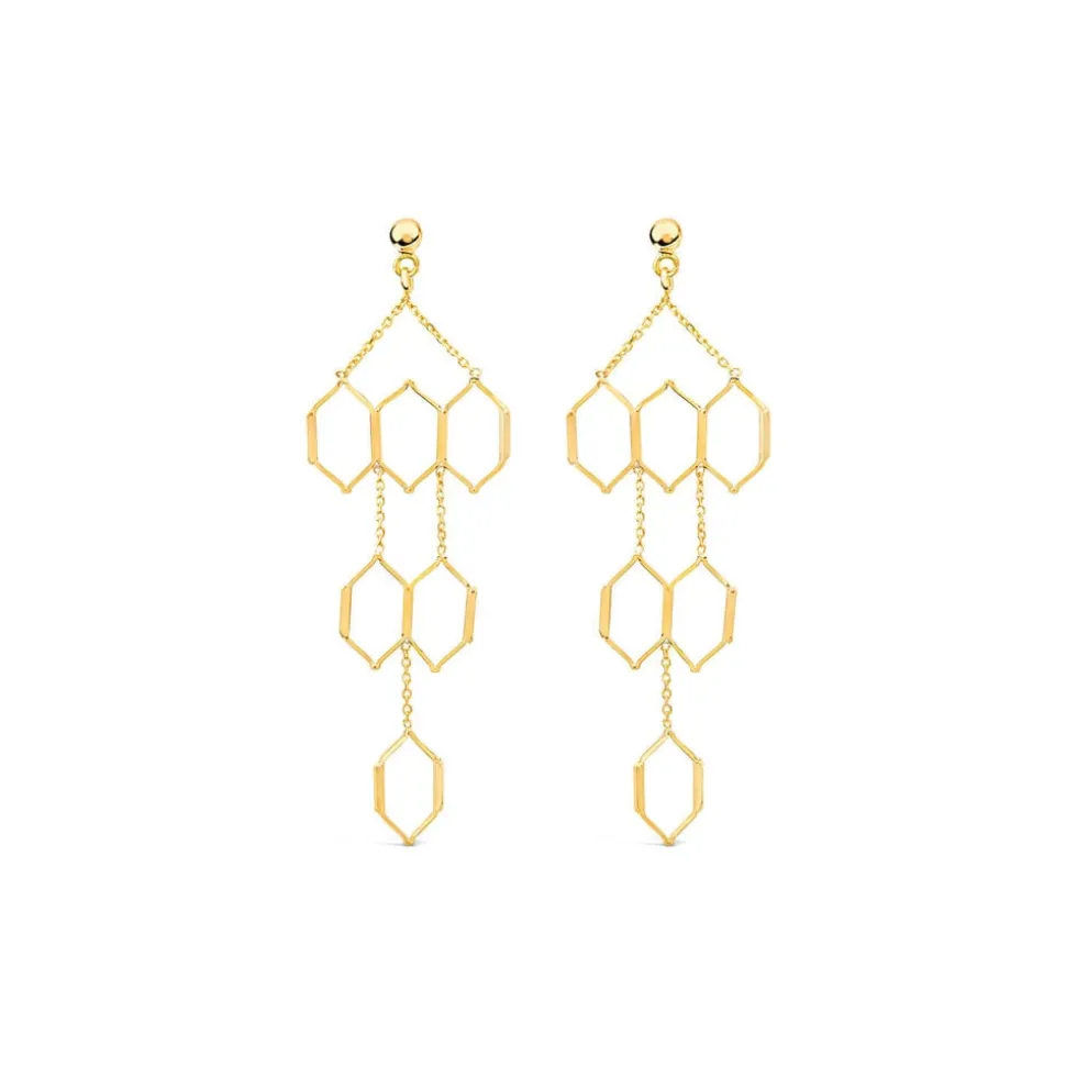 9ct Yellow Gold Diamond Shaped Links Chandelier Drop Earrings