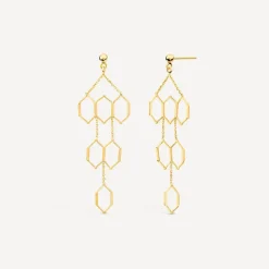 9ct Yellow Gold Diamond Shaped Links Chandelier Drop Earrings