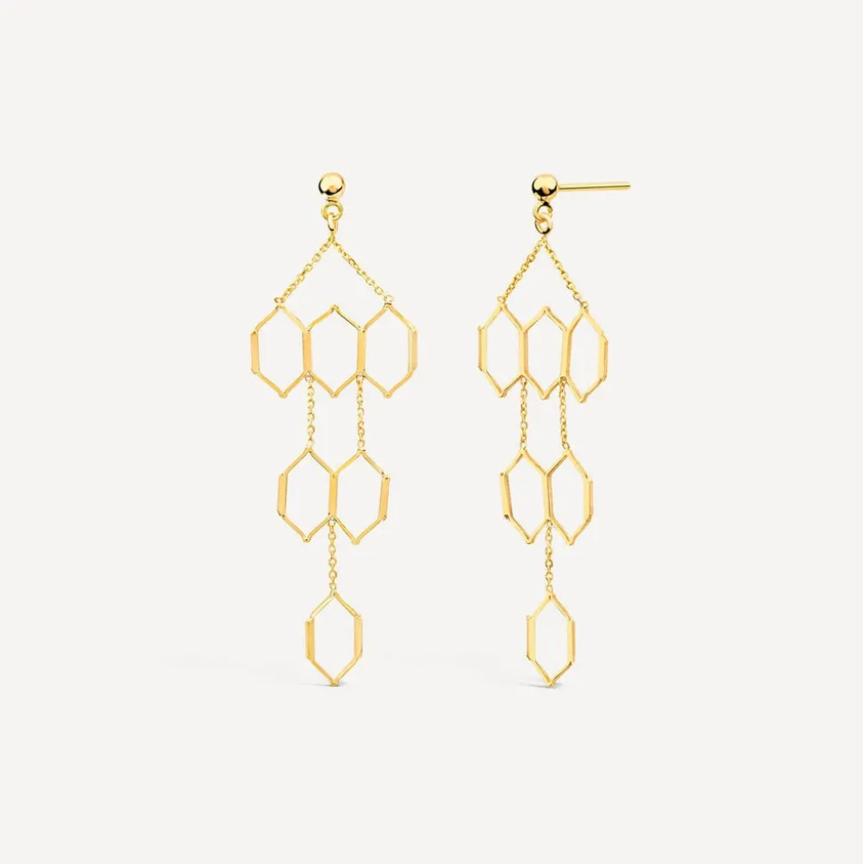 9ct Yellow Gold Diamond Shaped Links Chandelier Drop Earrings