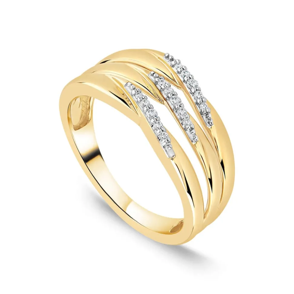 9ct Yellow Gold Diamond Three Rows Ring