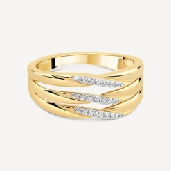 9ct Yellow Gold Diamond Three Rows Ring