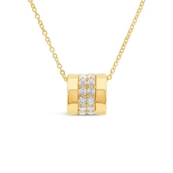 9ct Yellow Gold Double Row Cubic Zirconia Barrel Pendant