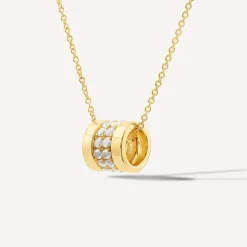 9ct Yellow Gold Double Row Cubic Zirconia Barrel Pendant