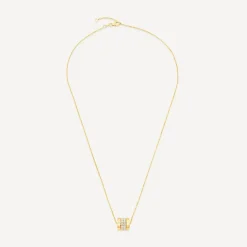 9ct Yellow Gold Double Row Cubic Zirconia Barrel Pendant