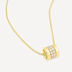 9ct Yellow Gold Double Row Cubic Zirconia Barrel Pendant