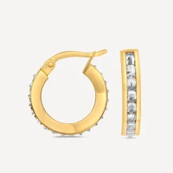 9ct Yellow Gold Double Sided Cubic Zirconia Hoop Earrings