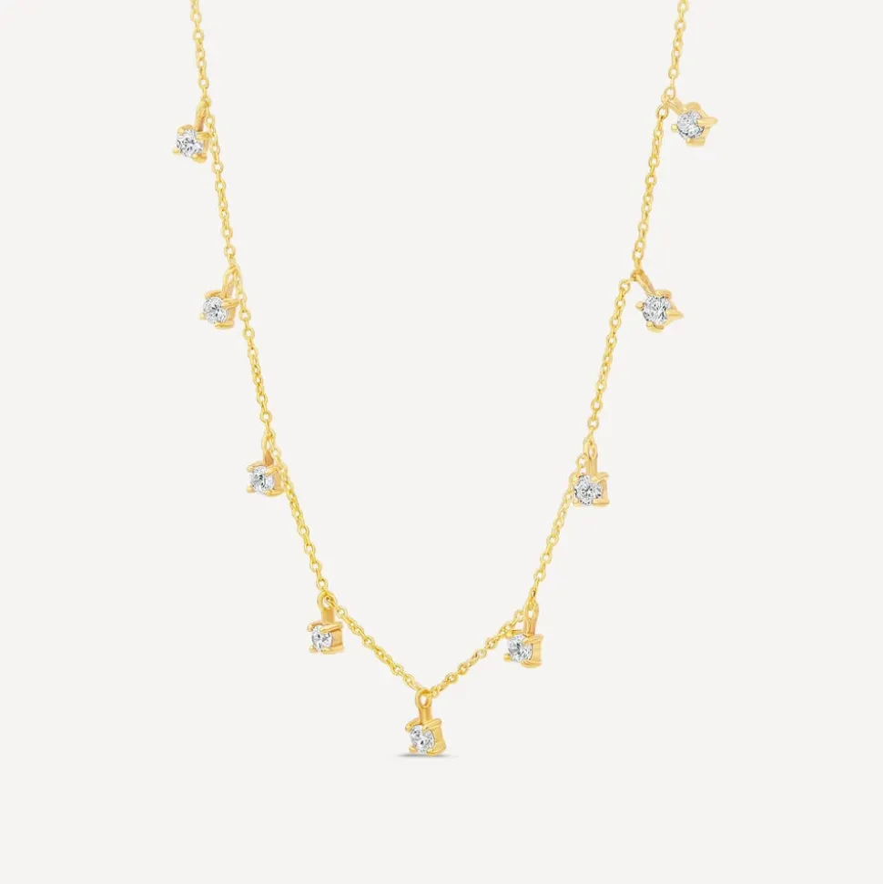 9ct Yellow Gold Droplet Cubic Zirconia Necklet
