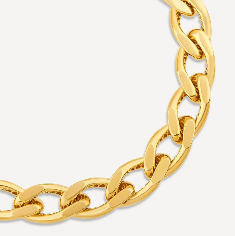9ct Yellow Gold Fancy Diamond Cut Curved Link Bracelet