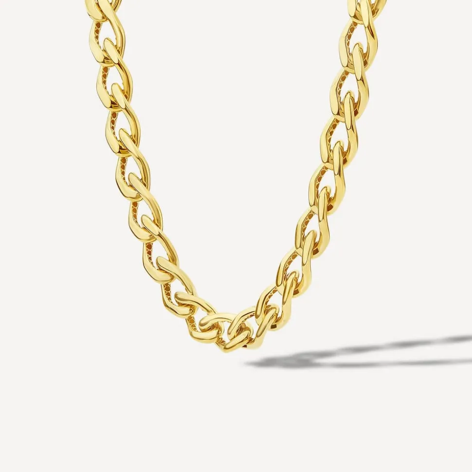 9ct Yellow Gold Fancy Diamond Cut Curved Link Necklet