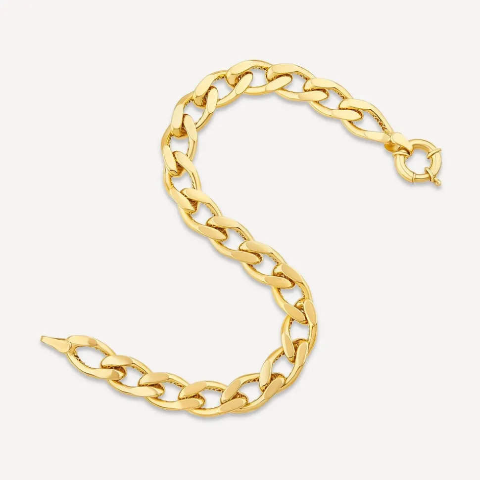 9ct Yellow Gold Fancy Diamond Cut Curved Link Bracelet