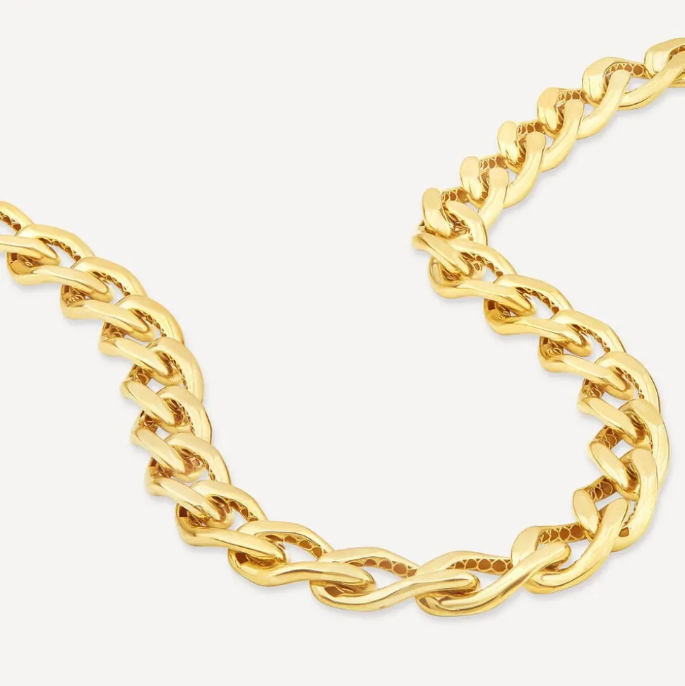 9ct Yellow Gold Fancy Diamond Cut Curved Link Necklet