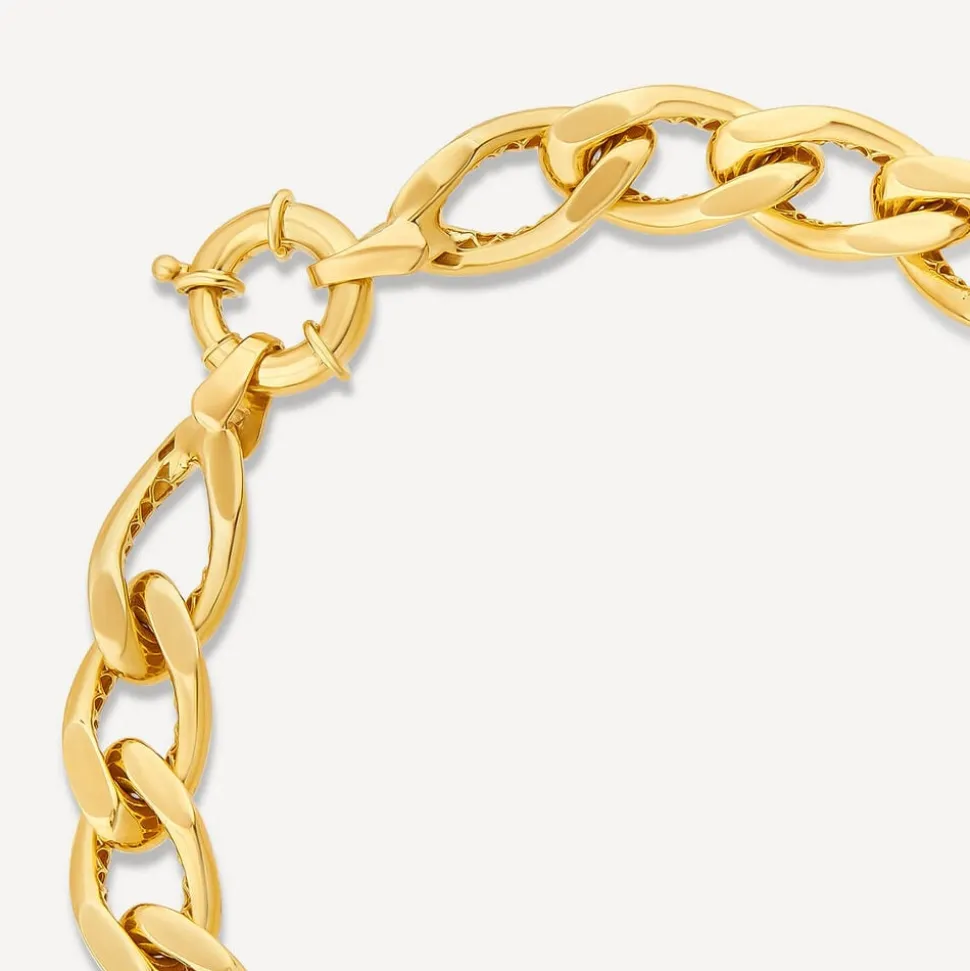 9ct Yellow Gold Fancy Diamond Cut Curved Link Bracelet