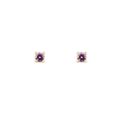 9ct Yellow Gold Four Claw Set Purple Cubic Zirconia Stud Earrings