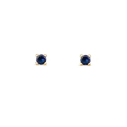 9ct Yellow Gold Four Claw Set Dark Blue Cubic Zirconia Stud Earrings