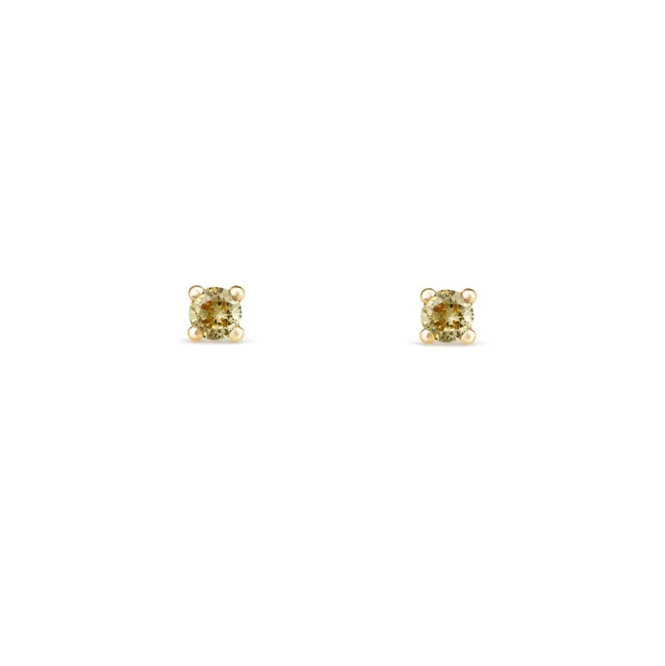 9ct Yellow Gold Four Claw Set Yellow Cubic Zirconia Stud Earrings