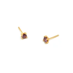 9ct Yellow Gold Four Claw Set Purple Cubic Zirconia Stud Earrings