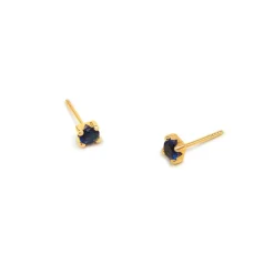 9ct Yellow Gold Four Claw Set Dark Blue Cubic Zirconia Stud Earrings