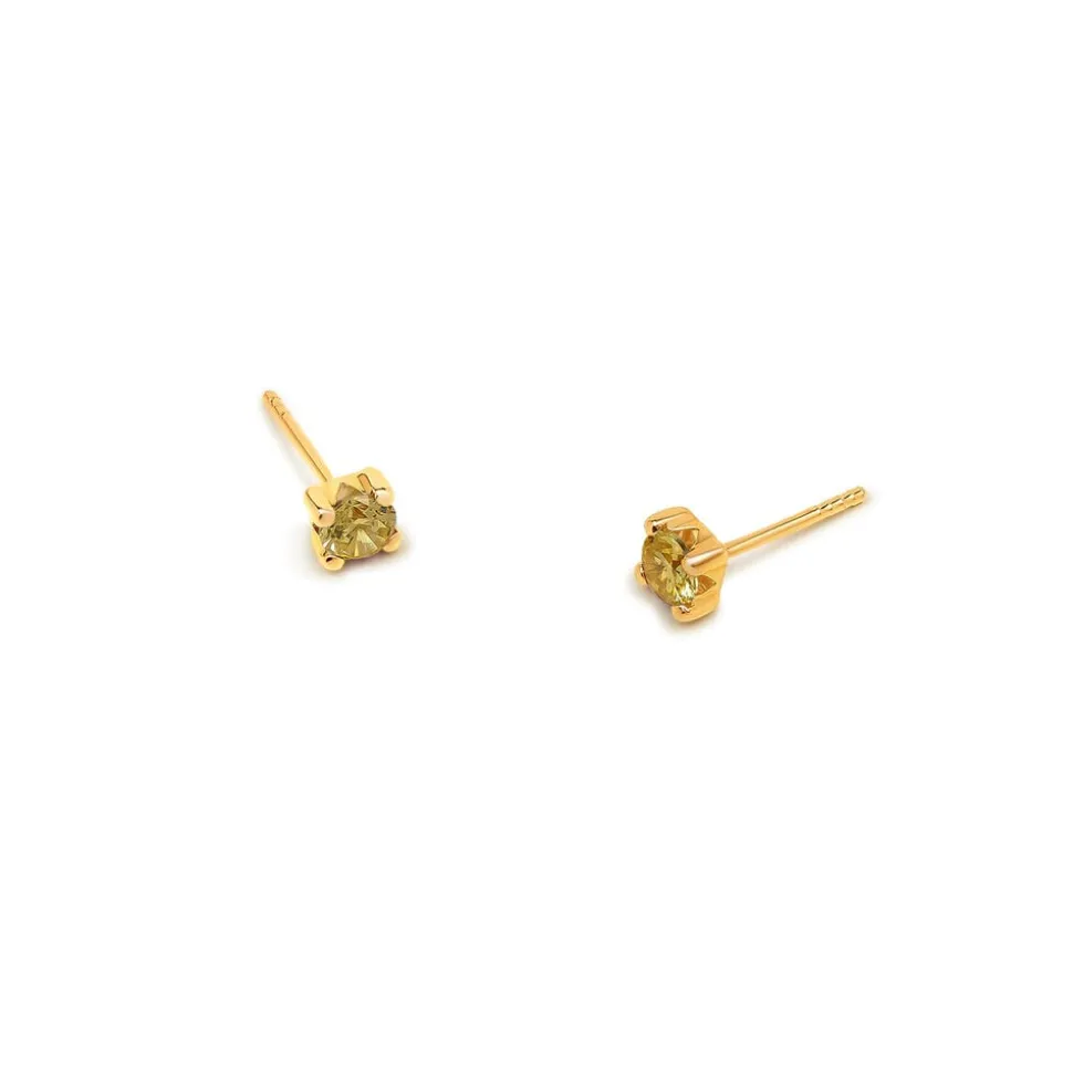 9ct Yellow Gold Four Claw Set Yellow Cubic Zirconia Stud Earrings