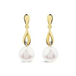 9ct Yellow Gold Freshwater Pearl & Diamond Set Drop Earrings