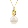 9ct Yellow Gold Freshwater Pearl & Diamond Set Top Pendant