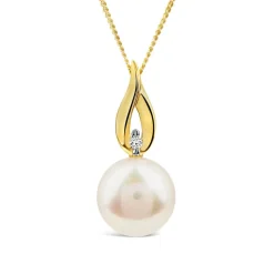 9ct Yellow Gold Freshwater Pearl & Diamond Set Top Pendant