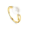 9ct Yellow Gold Freshwater Pearl & 0.015ct Diamond Open Shoulders Ring