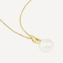 9ct Yellow Gold Freshwater Pearl & Diamond Set Top Pendant