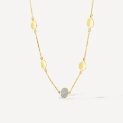 9ct Yellow Gold Glitter & Polished Round Disc Chain Necklet