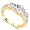 9ct Yellow Gold Graduated Three Stone Cubic Zirconia With Cubic Zirconia Chain Shoulders Ring