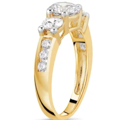 9ct Yellow Gold Graduated Three Stone Cubic Zirconia With Cubic Zirconia Chain Shoulders Ring